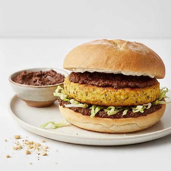 Arabian Style Tofu And  Chickpea Burger With Date And Hazelnut Pesto